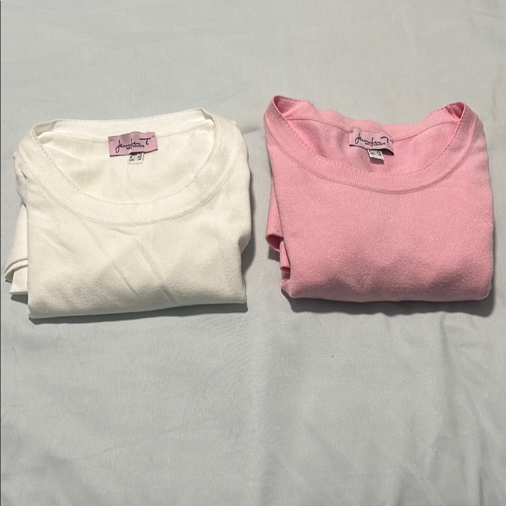 2 for 1 Jennifer T knit couture sweaters elegant luxury sweaters white and pink